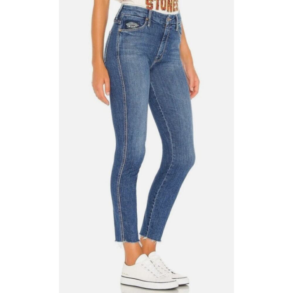Mother High Waist Double Looker Ankle Fray Fruit Carts Evil Eye Size 25